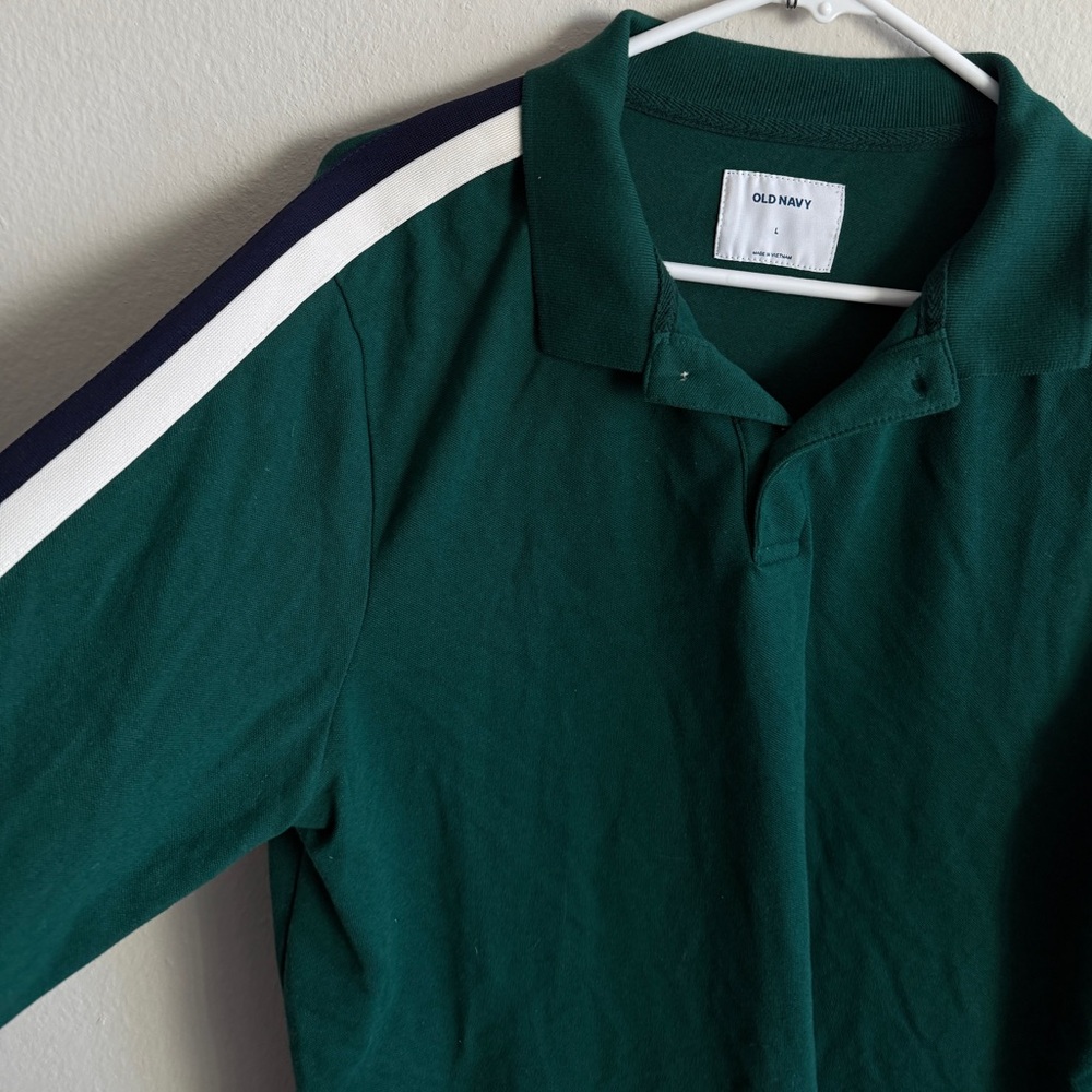 Old Navy Dark Green Polo with Striped Sleeve